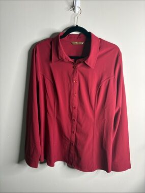 Women’s Red Button-Down Shirt - Classic Collared Top